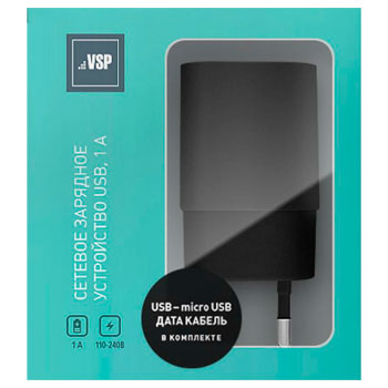 USB 1000mA + кабель micro USB (20643) черн., 1м * Комплект СЗУ BoraSCO+ кабель