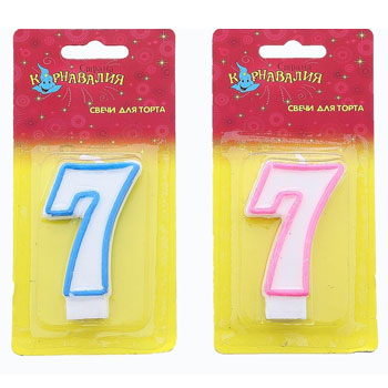 Свеча-цифра "7" Цветной ободок 1х4х7см * 403517