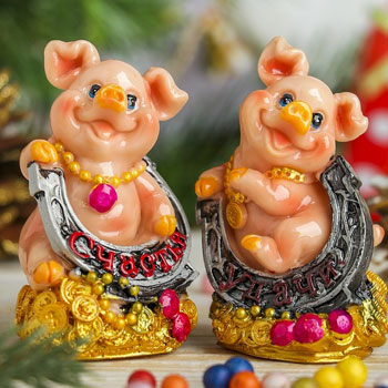 Фигурка "Хрюшка с подковой на монетках" 7,5см, 352785 * Фигурка