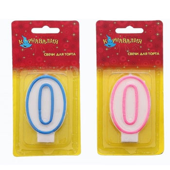 Свеча-цифра "0" ободок цветной 403510