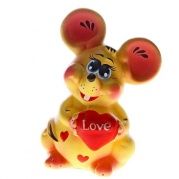 Копилка "Мышь с сердцем" желтая керамика 8х10х14 см, 772098 * Копилка