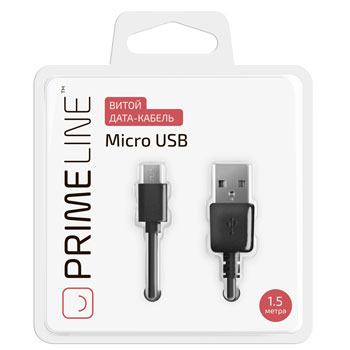 Micro USB-USB белый , витой 1,5м (7210) * Дата-кабель USB Prime Line