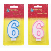 Свеча-цифра "6" "Цветной ободок" 1х4х7см * 403516