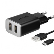 USB 2 2400 mA+USB-С (11382) черный * Комплект СЗУ Deppa + кабель